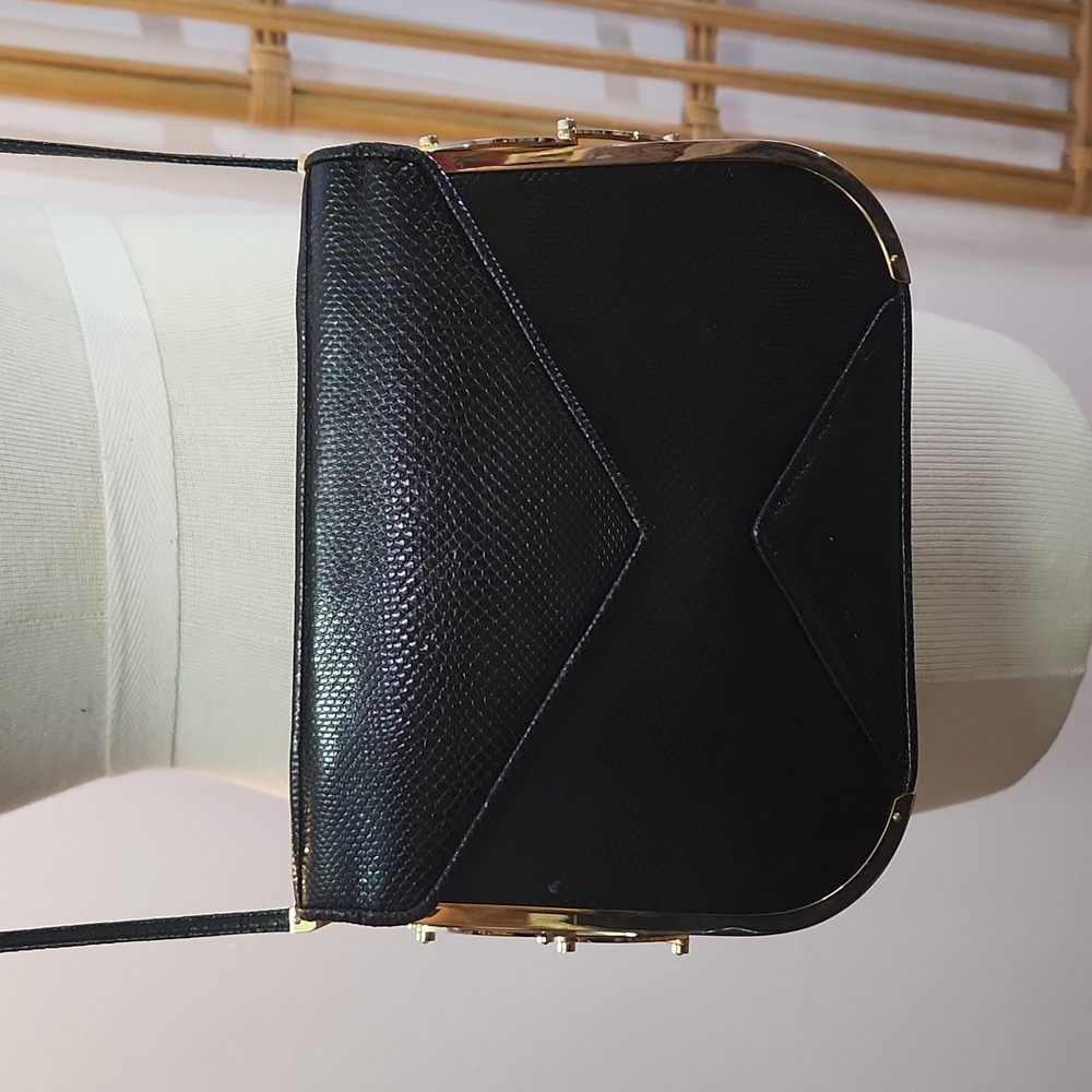 Judith Lieber New York vintage black lizard embossed purse can convert to clutch